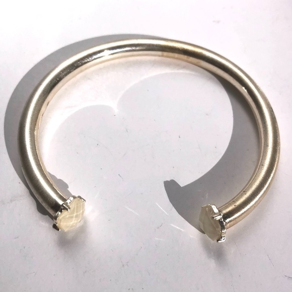 🦋 cuff bracelet open bangle brushed champagne w/ cream faceted shimmery jewels - Picture 4 of 8